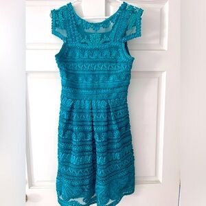 Anthropologie lace detail teal party dress